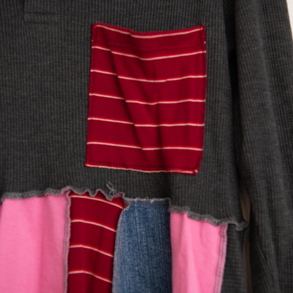 Boutique Patchwork UpCycled Sweater Plus Size XXL - Pink/Red/Denim - S Threads - Picture 4 of 6